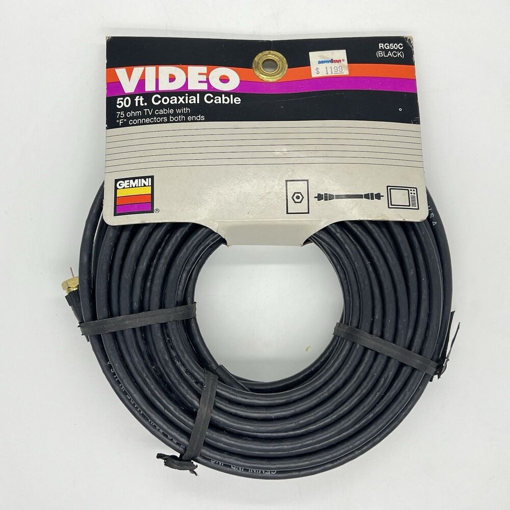 Gemini Video 50ft Coaxial Cable Black 75 ohm TV Cable F Connectors (RG50C) NEW